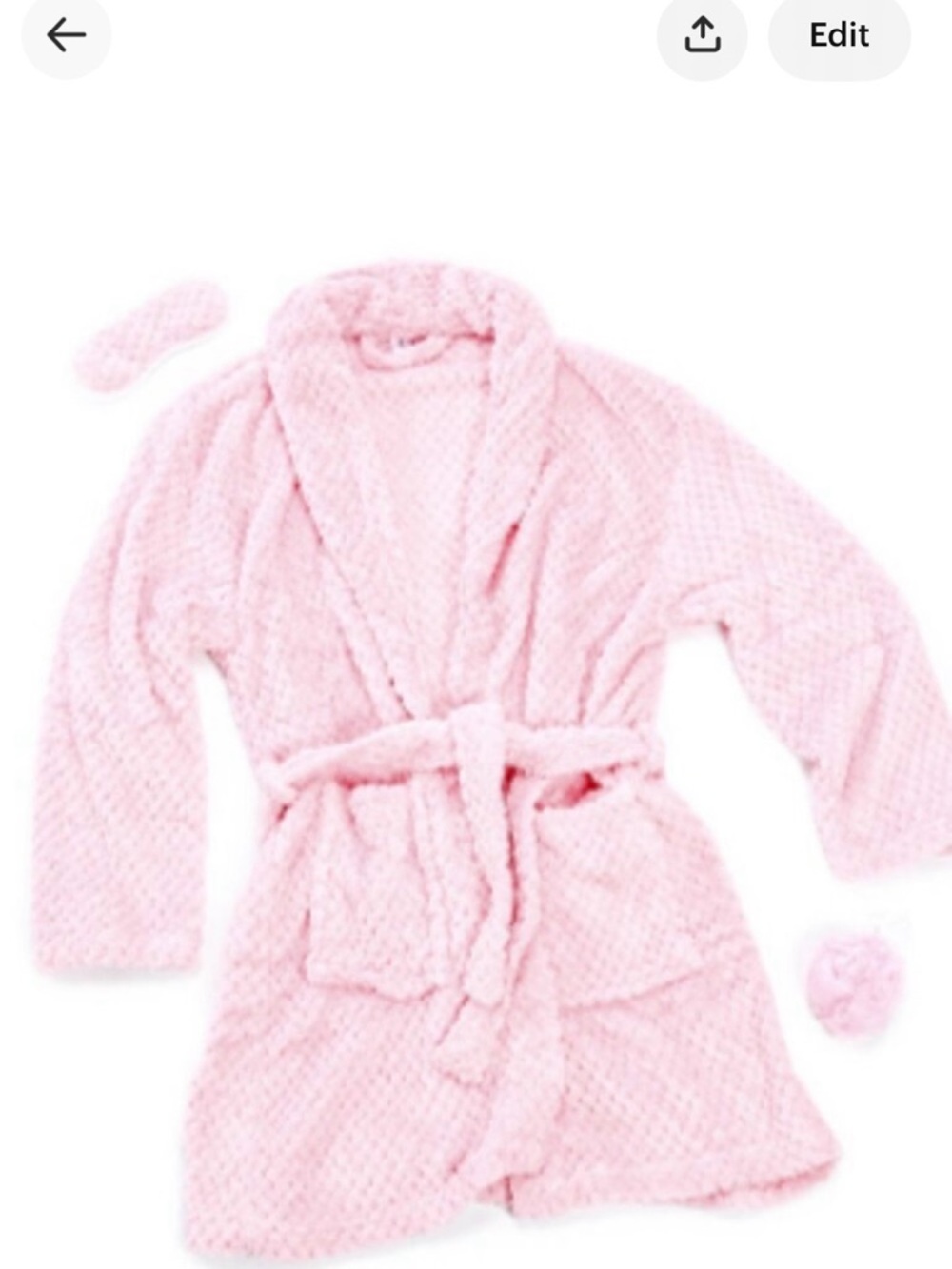 3 pieces Plush Pink Bath Robe with Eye Mask and Scrunchie
